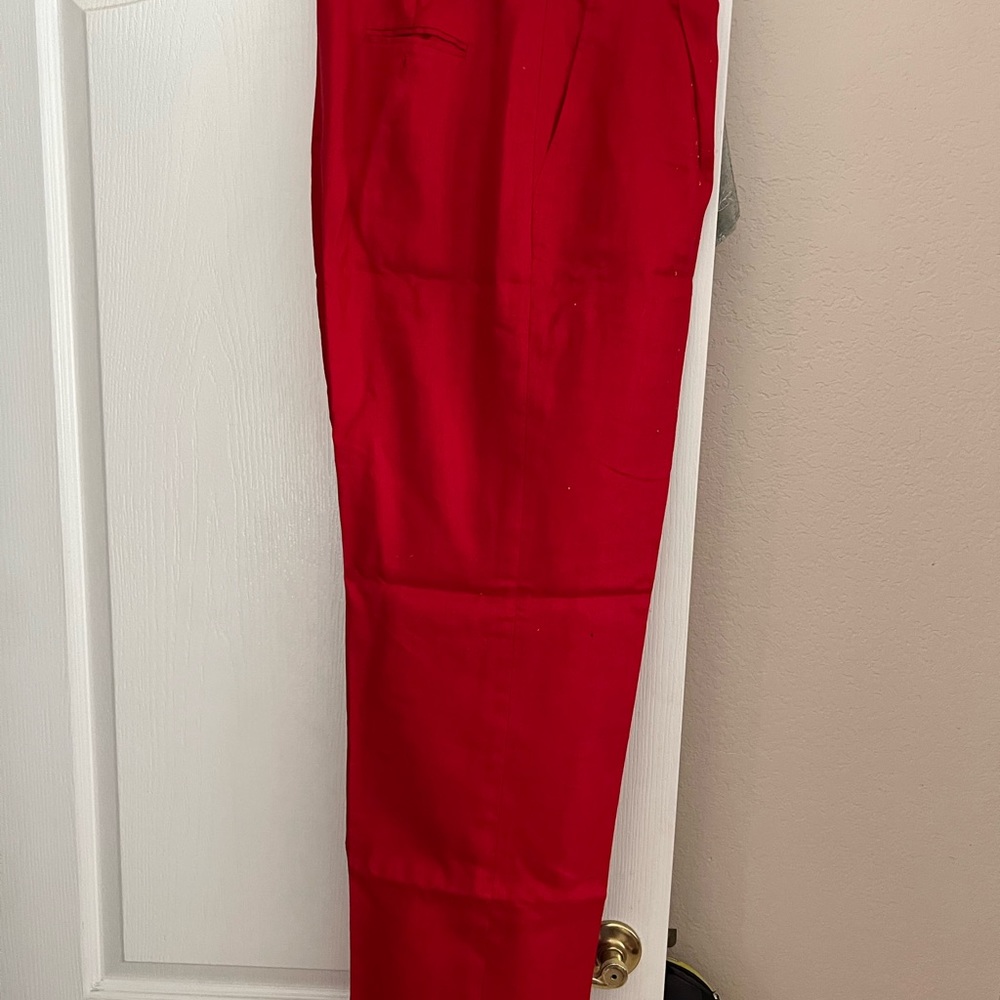 Ralph Lauren red linen slacks. Side slant pockets.